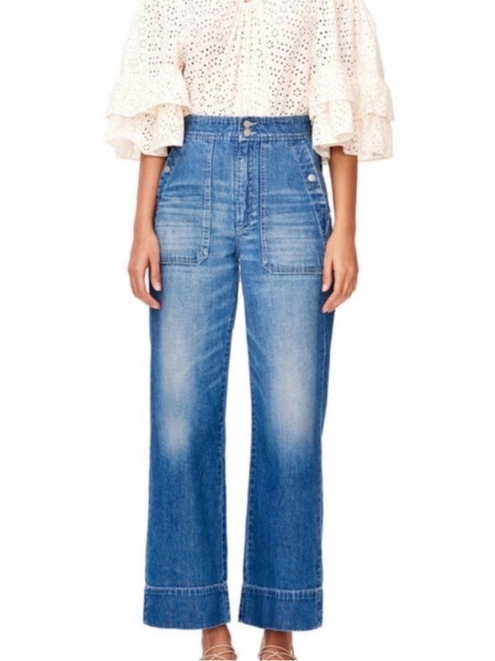 Rebecca Taylor‎ La Vie High Rise Wide Leg Crop Jeans Women Size 31 Patch Pocket